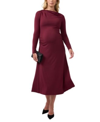  Ruched Mock Neck Maternity Midi Dress