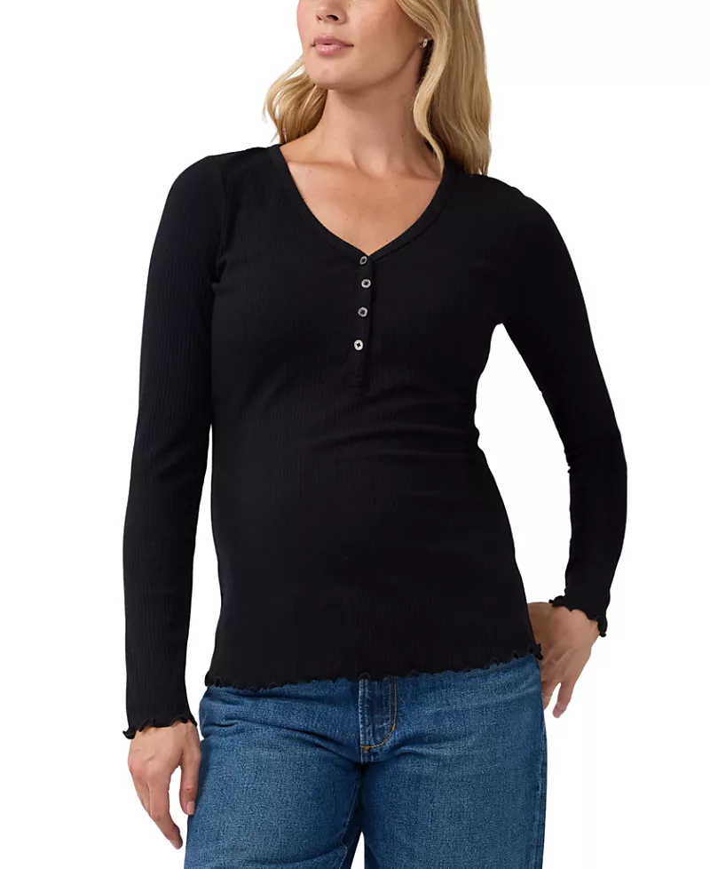 Ingrid & Isabel Rib Maternity & Nursing Henley Top
