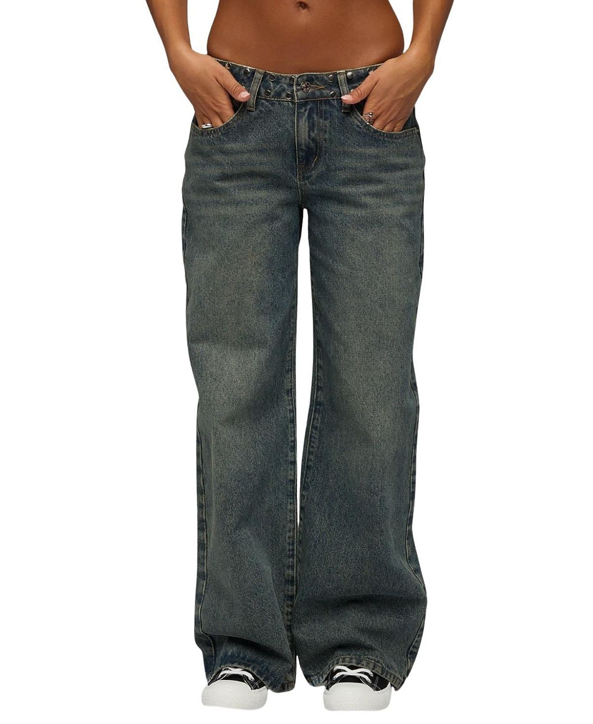 Edikted Nyc Studded Low Rise Baggy Jeans