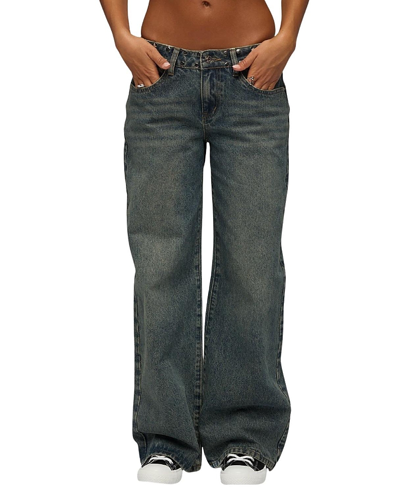 Edikted Nyc Studded Low Rise Baggy Jeans
