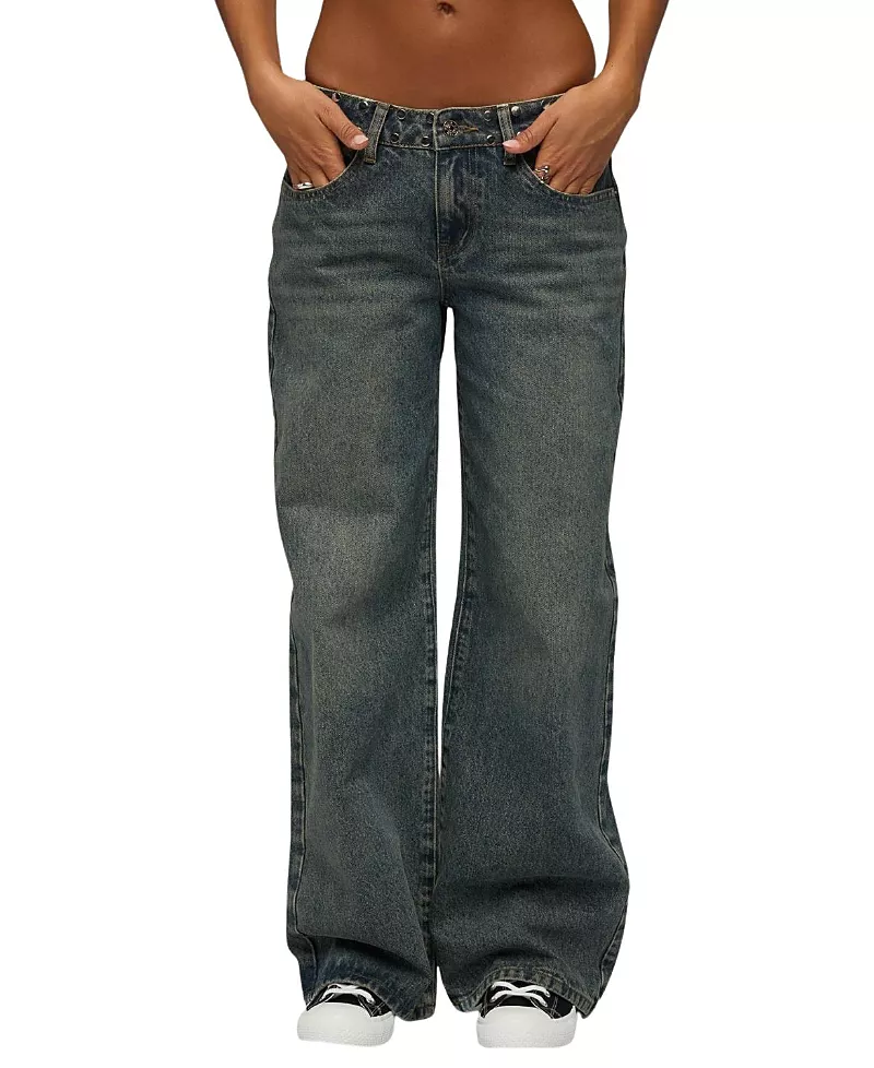 Edikted Nyc Studded Low Rise Baggy Jeans