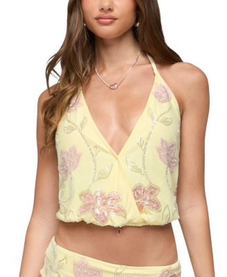 Mena Beaded Floral Backless Top