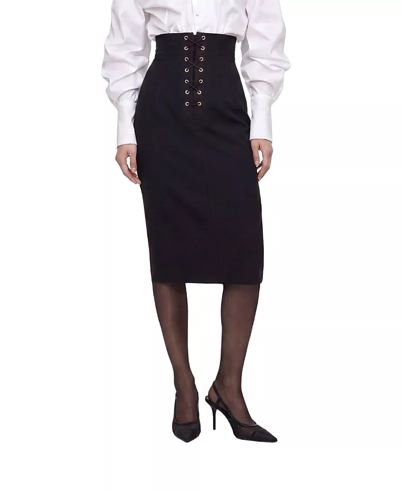 Nocturne Eyelet Detail High Waist Midi Skirt