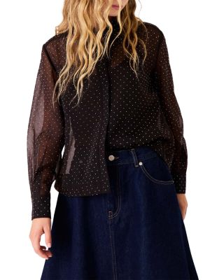 Rhinestone Embellished Button Front Shirt  