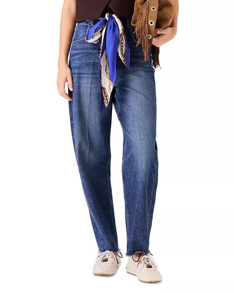 Maje High Rise Barrel Leg Jeans in Blue