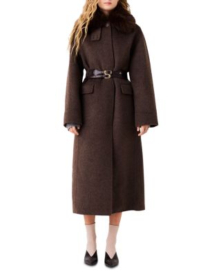 Wool Blend Faux Fur Collar Coat