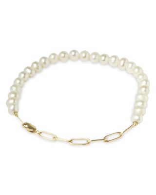 Freshwater Pearl Paperclip Chain Bracelet in 14K Yellow Gold