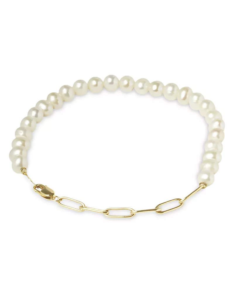 Bloomingdale's Fine Collection Freshwater Pearl Paperclip Chain Bracelet in 14K Yellow Gold
