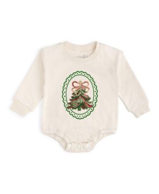 Girls' Sequin Christmas Tree Patch Long Sleeve Romper - Baby
