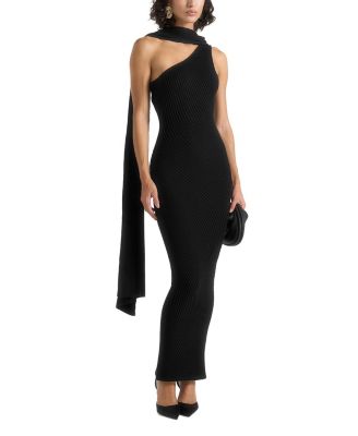 Laya Asymmetric Knit Midaxi Dress with Scarf
