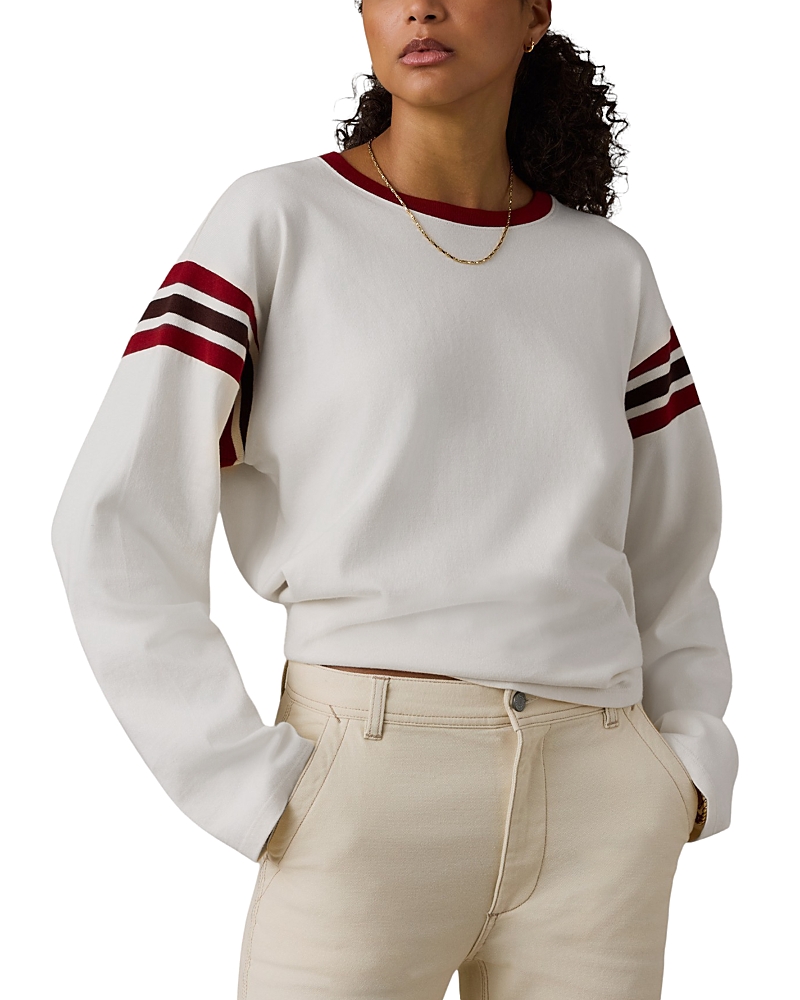 Faherty Throwback Cotton Long Sleeve Tee In Antique White Varsity