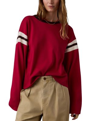 Faherty Throwback Cotton Long Sleeve Tee In Sangria Varsity