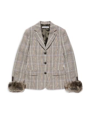 Wool Blend Shearling Cuff Blazer