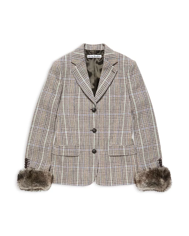 Acne Studios Wool Blend Shearling Cuff Blazer