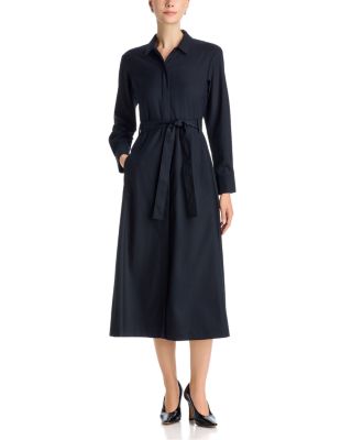 Long Sleeve Belted Volume Drape Shirt Dress