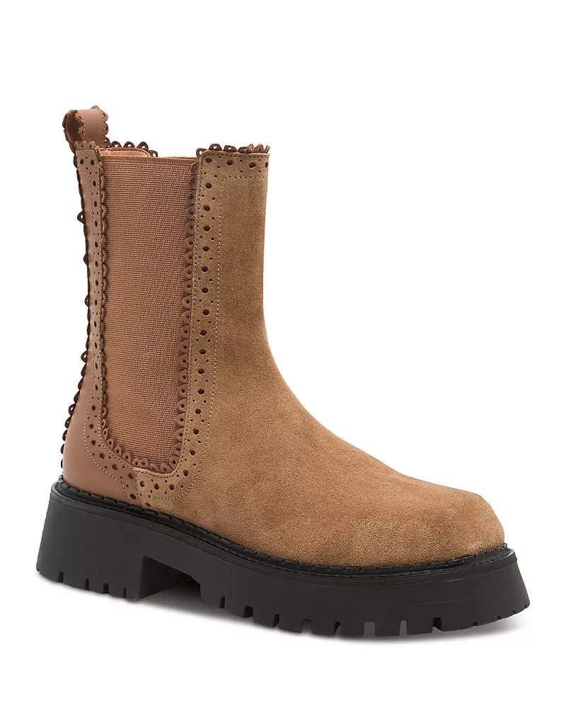 Free People Women's Tried and True Brogue Scalloped Chelsea Boots