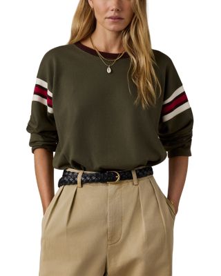 Faherty Throwback Cotton Long Sleeve Tee In Olive Night Varsity