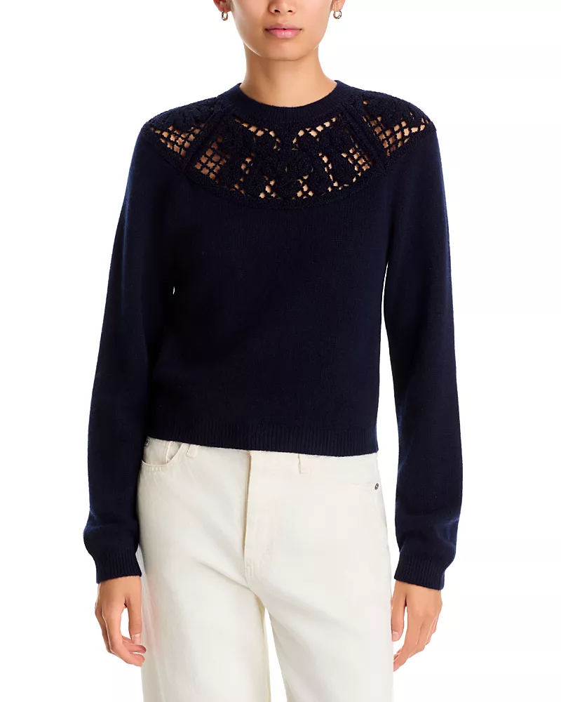 Frame Wool & Cashmere Gathered Lace Sweater