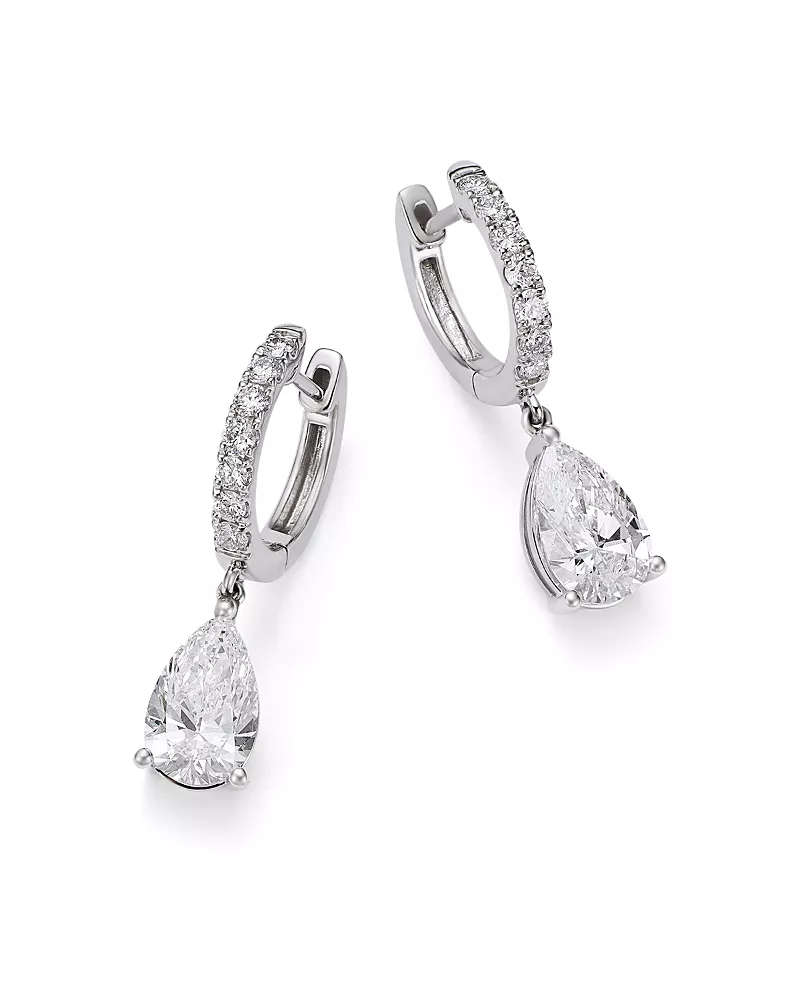 Bloomingdale's Fine Collection Luxe Collection Certified Lab Grown Diamond Pear Shaped Drop Earrings in 14K White Gold, 2.25 tcw