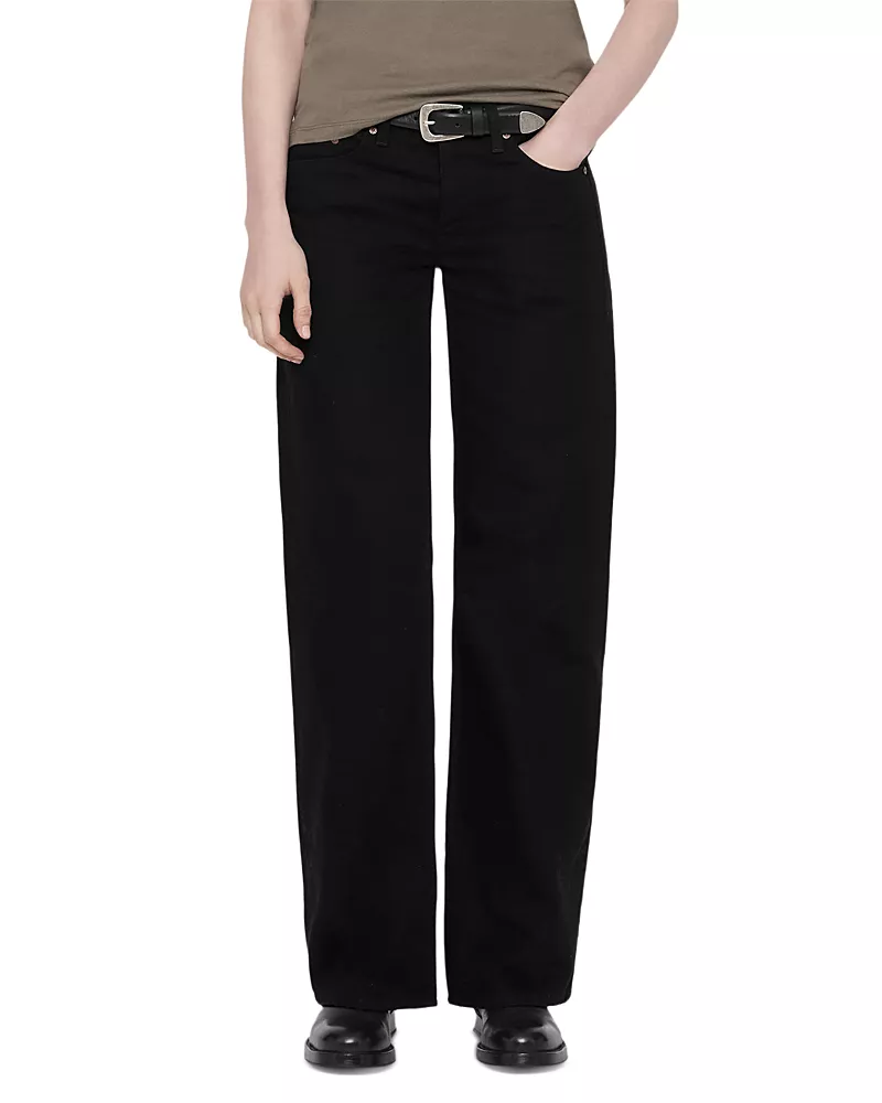 Allsaints Nico Low Rise Wide Leg Jeans in Jet Black