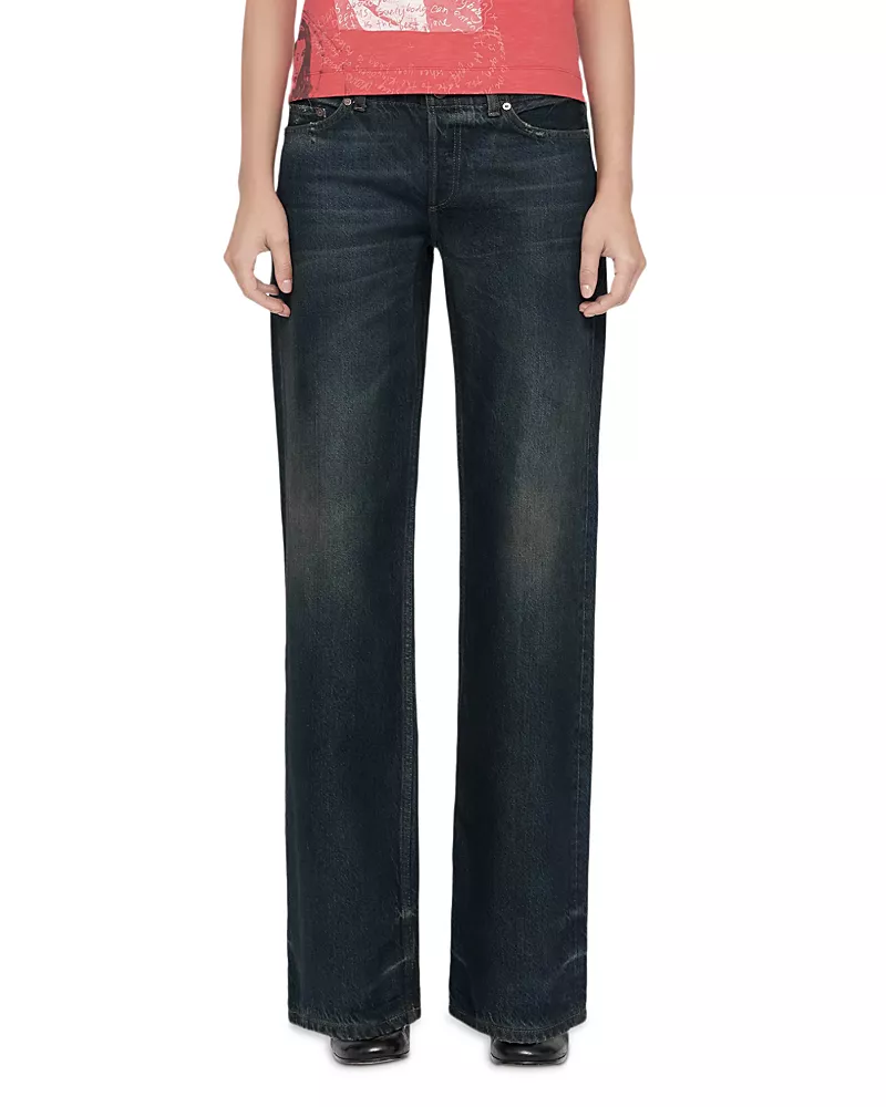 Allsaints Nico Low Rise Wide Leg Jeans in Tinted Dark Indigo