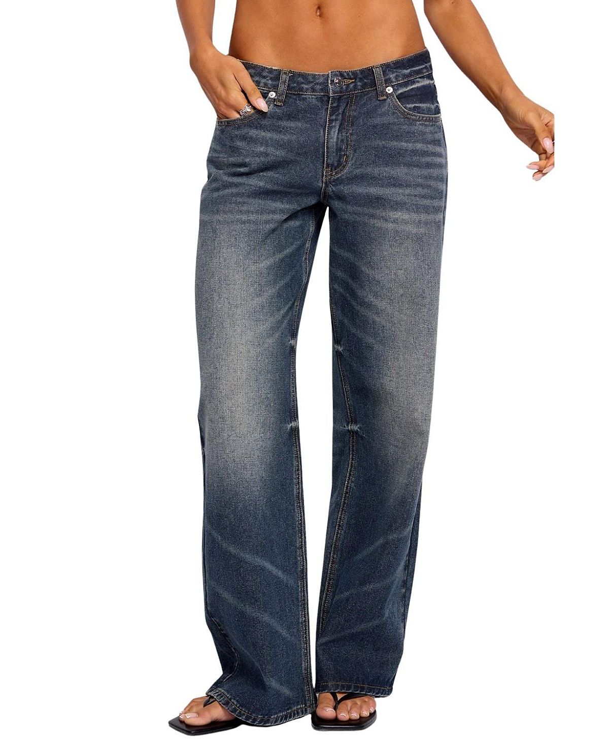 Edikted Raelynn Washed Low Rise Light Rinse Wash Jeans