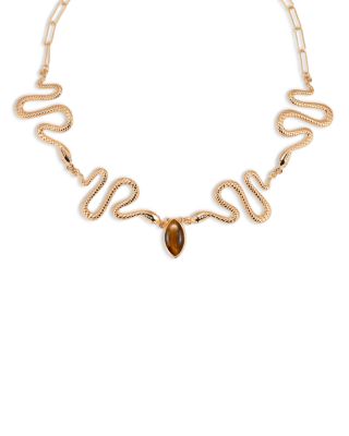Serpentina Tiger's Eye Snake Choker Necklace, 12.2-16.2" 