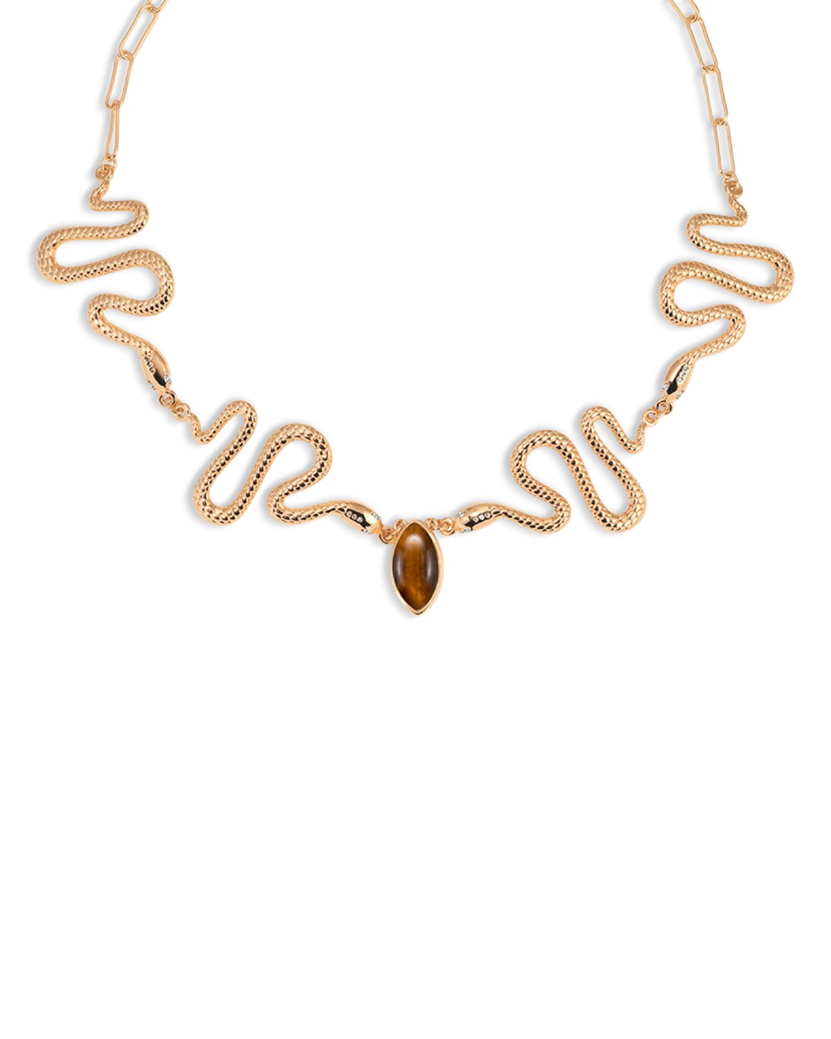 Serpentina Tiger's Eye Snake Choker Necklace, 12.2-16.2"