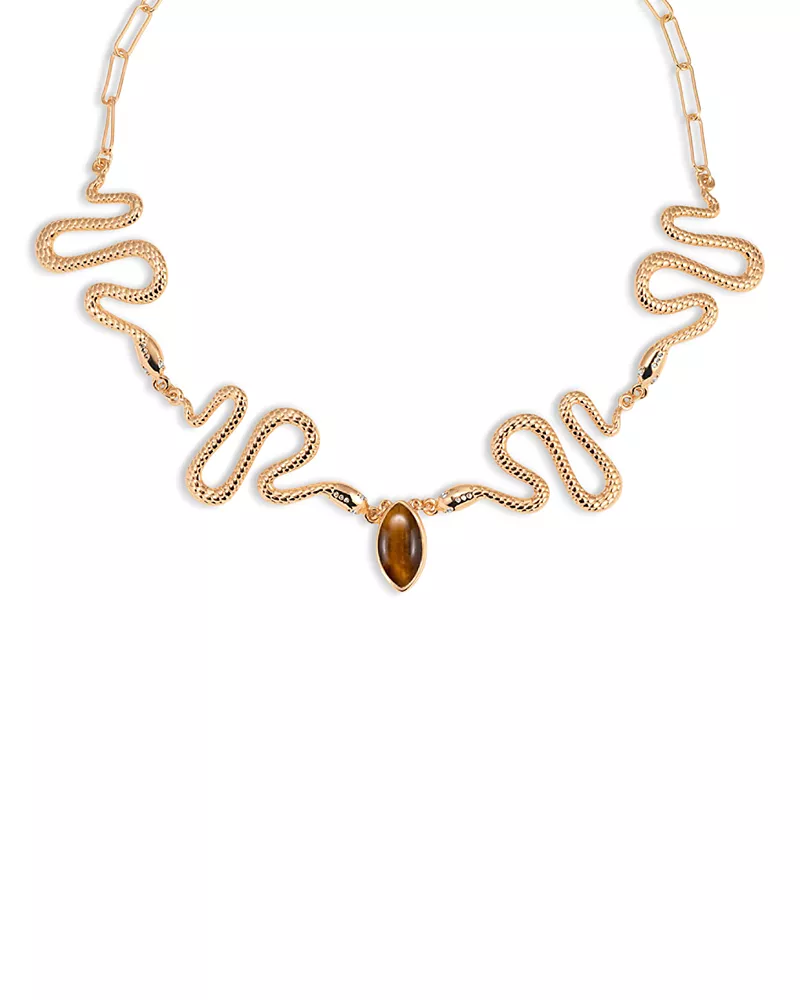 Ettika Serpentina Tiger's Eye Snake Choker Necklace, 12.2-16.2