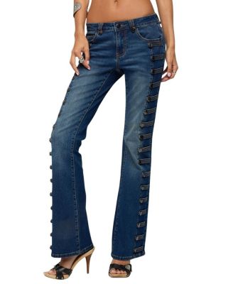  Button Loop Low Rise Dark Rinse Wash Bootcut Jeans