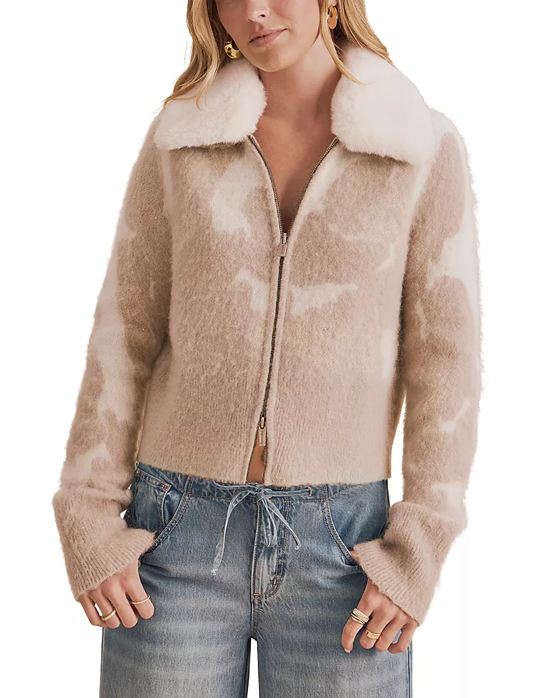 Splendid Lola Faux Fur Collar Cardigan
