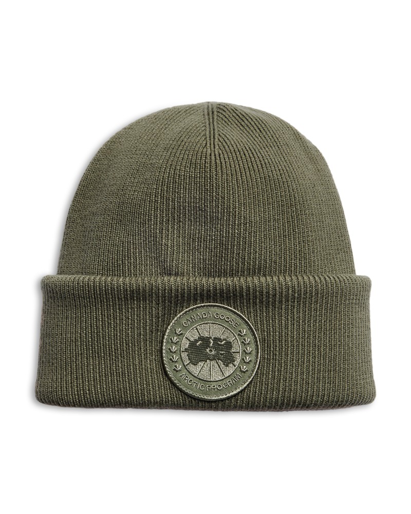 Canada Goose Arctic Disc Merino Wool Logo Patch Ribbed Toque in Vireo Green