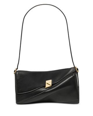 Deco Leather Twisted Flap Shoulder Bag