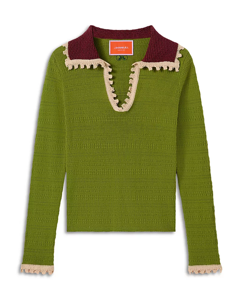 La DoubleJ Picket Cotton & Cashmere Polo Sweater