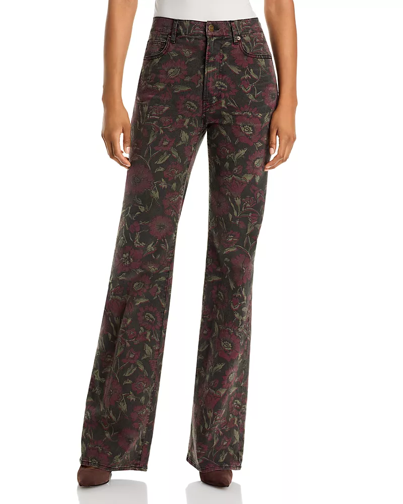Veronica Beard Crosbie High Rise Wide Leg Jeans in Washed Claret Floral
