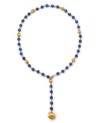 18K Yellow Gold Africa Kyanite & Diamond Textured Bead Lariat Necklace, 18"