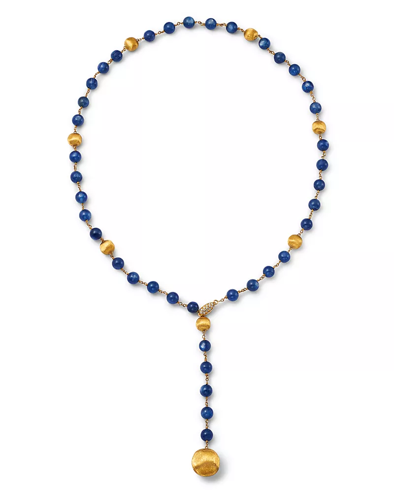 Marco Bicego 18K Yellow Gold Africa Kyanite & Diamond Textured Bead Lariat Necklace, 18