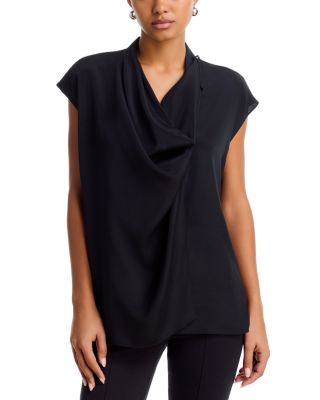 Silk Blend Drape Front Blouse