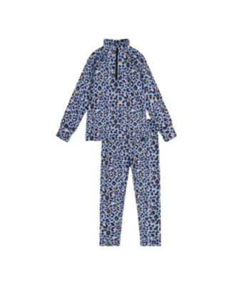 Girls' Two Piece Leopard Brushed Half-Zip Top & Pants Thermal Underwear - Big Kid