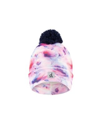  Girls' Winter Floral Fleece-Lined Pompom Knit Hat - Little Kid, Big Kid