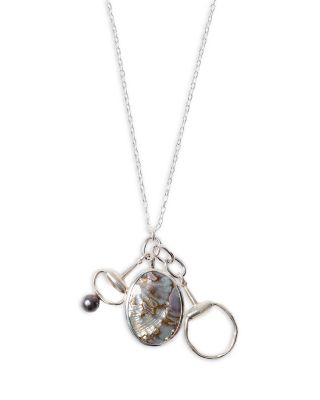 Horsebit Freshwater Pearl & Abalone Charm Necklace, 34"