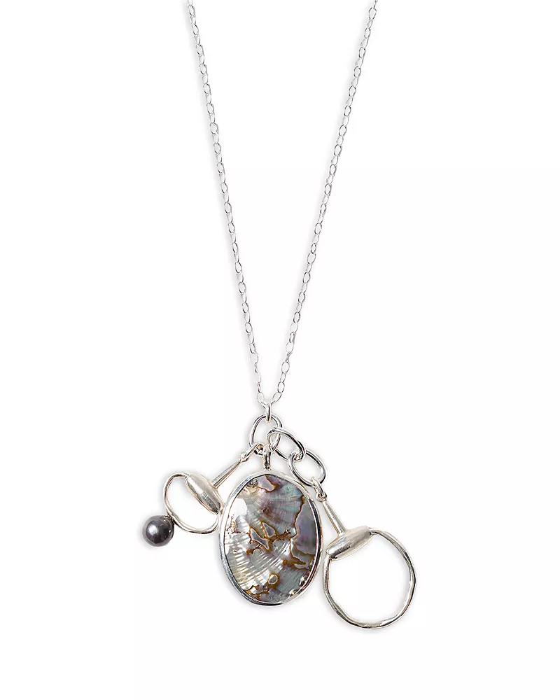 Chan Luu Horsebit Freshwater Pearl & Abalone Charm Necklace, 34