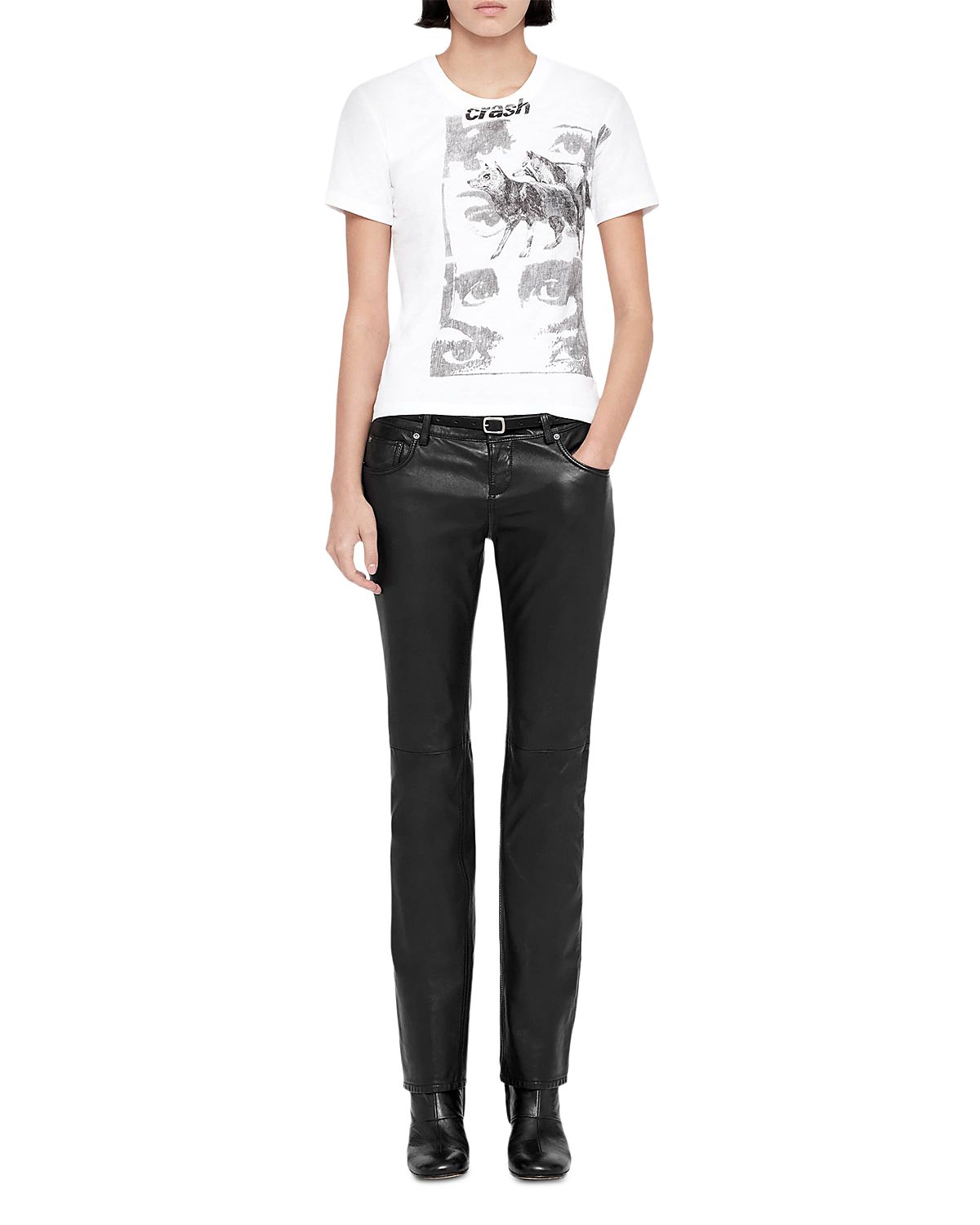 Allsaints Riella Leather Low Rise Bootcut Trousers