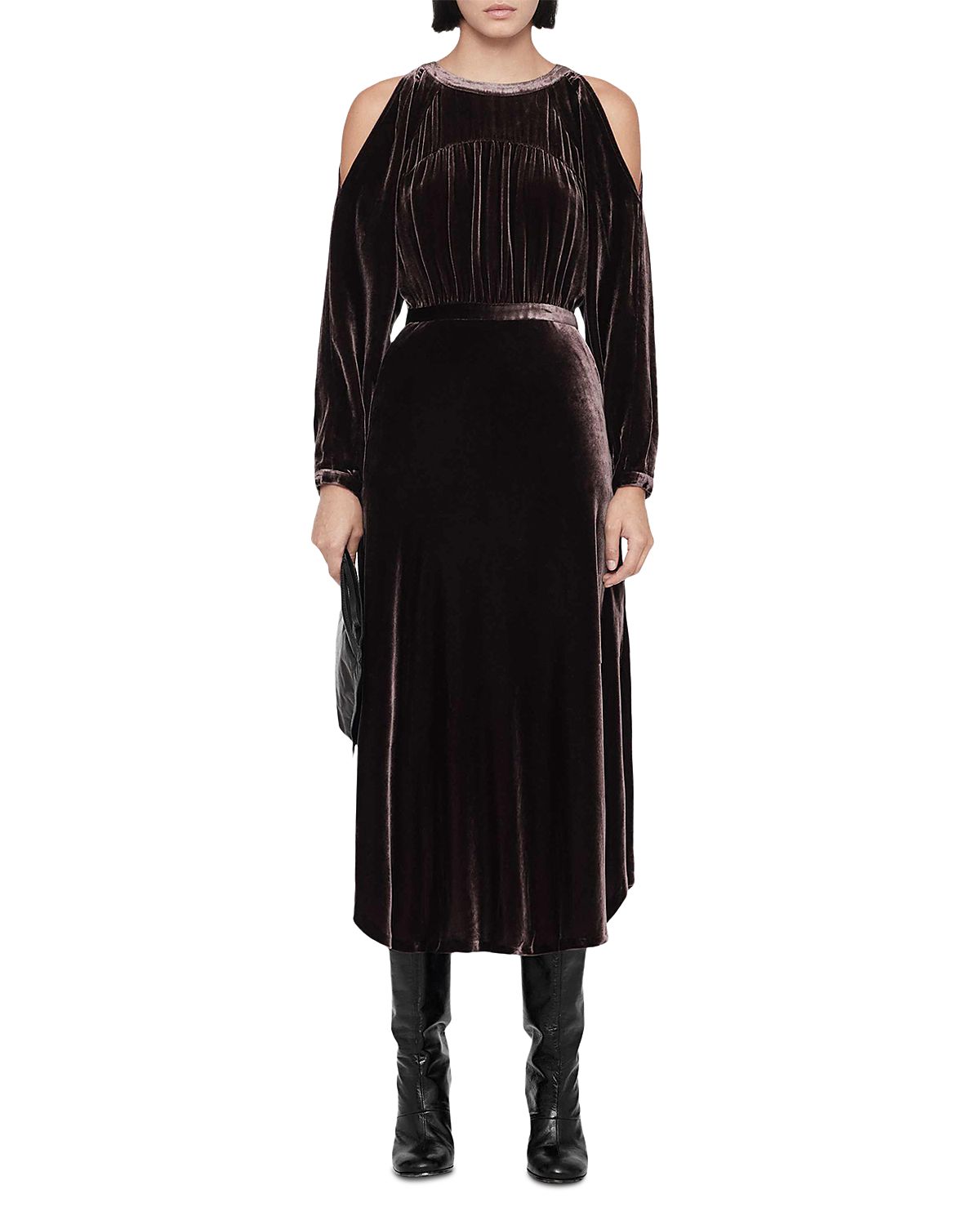 Allsaints Chrissy Velvet Cold Shoulder Midi Dress
