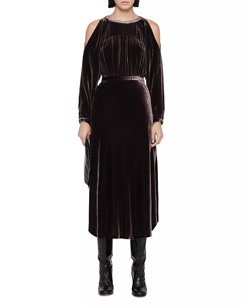 Allsaints Chrissy Velvet Cold Shoulder Midi Dress
