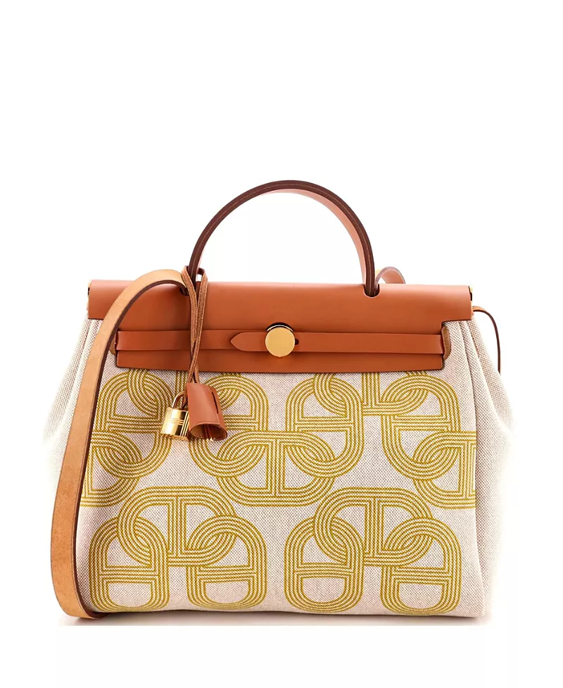 Pre-Owned HERMES Herbag Zip 31 Canvas & Leather Tote