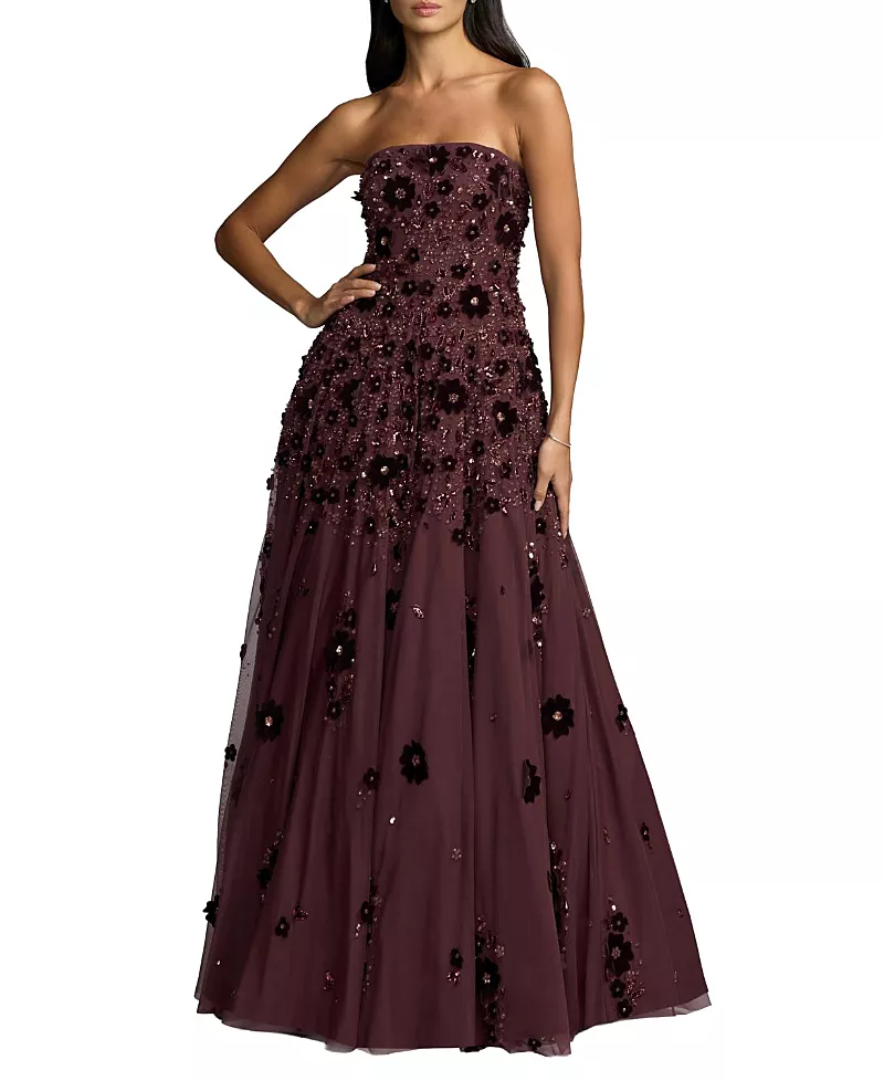 Mac Duggal Floral Embellished Strapless Ball Gown