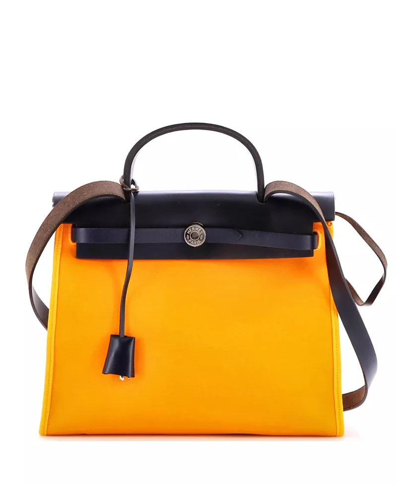 Pre-Owned HERMES Herbag Zip Leather & Canvas Crossbody