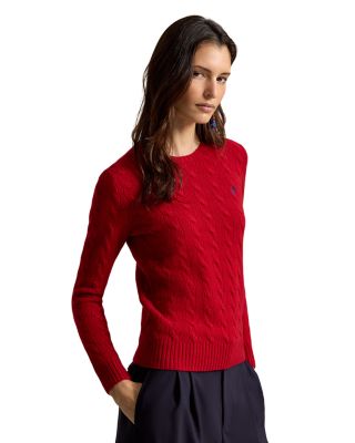 Cable Wool Cashmere Crewneck Slim Fit Sweater
