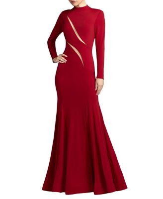  Mock Neck Long Sleeve Cut Out Jersey Gown